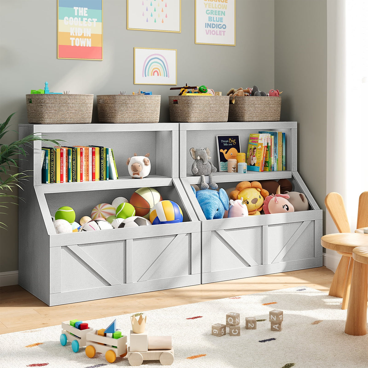 AOILE Kids Bookshelf and Toy Storage - Wooden Toddler Bookcase Cabinet with Large Cubbies for Playroom, Bedroom, Nursery, Classroom, School, Kindergarten, and Daycare