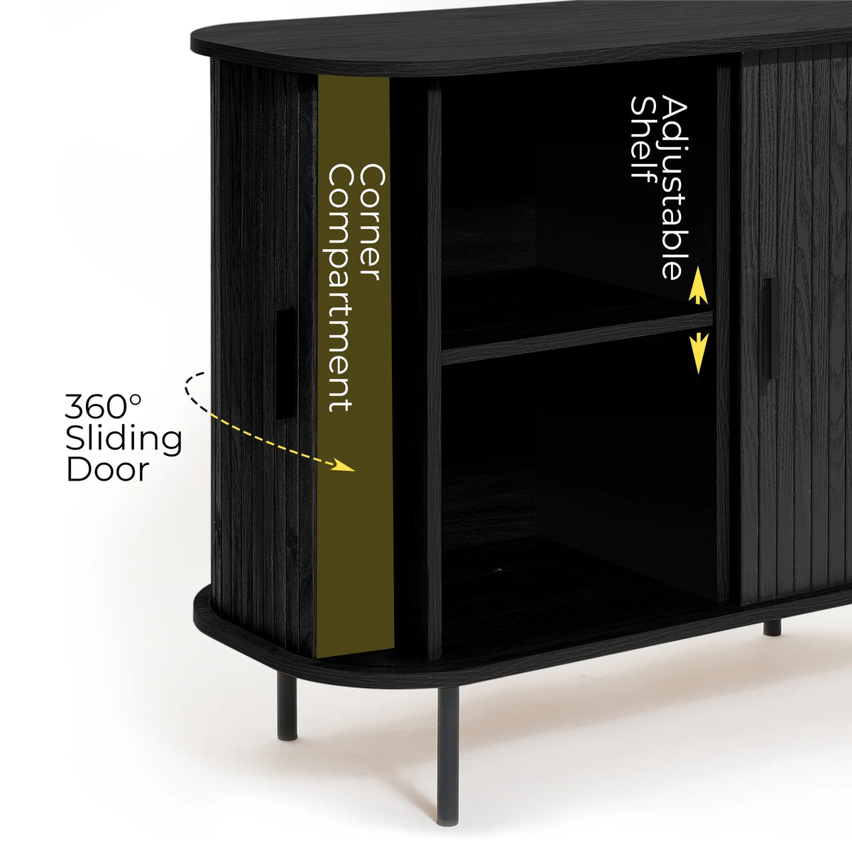 LuxenHome 35" Mid Century Modern Accent Cabinet, Small Buffet Cabinet with Sliding Door, Oak