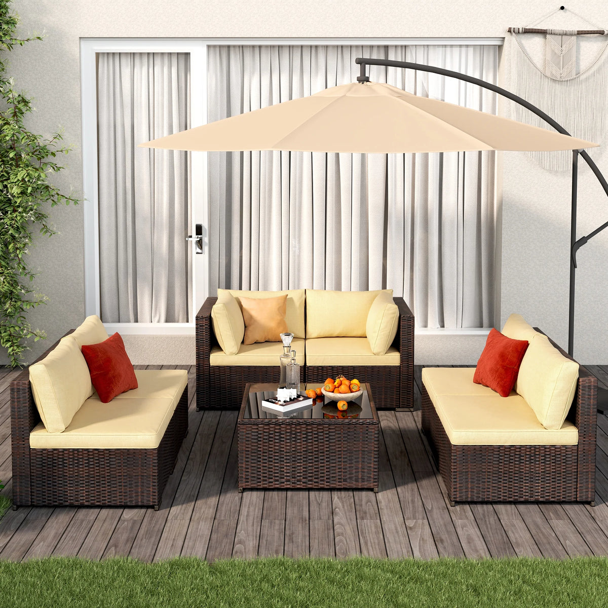 Patio Furniture Set Clearance, Lofka 5 Pieces Patio Conversation Set with Sofas and Tempered Glass Coffee Table for Outdoor Garden Gray