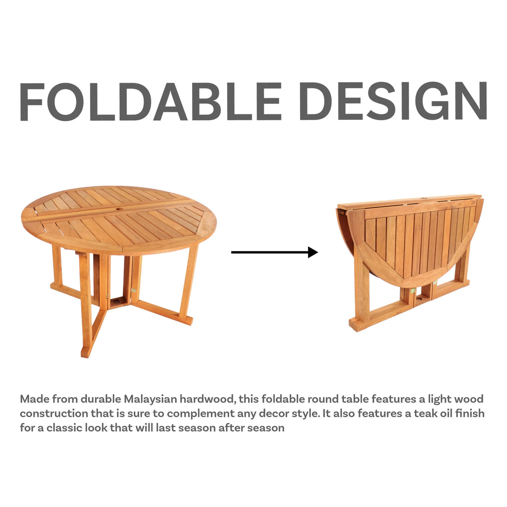 Sunnydaze 47.25" Malaysian Hardwood Gateleg Outdoor Dining Table