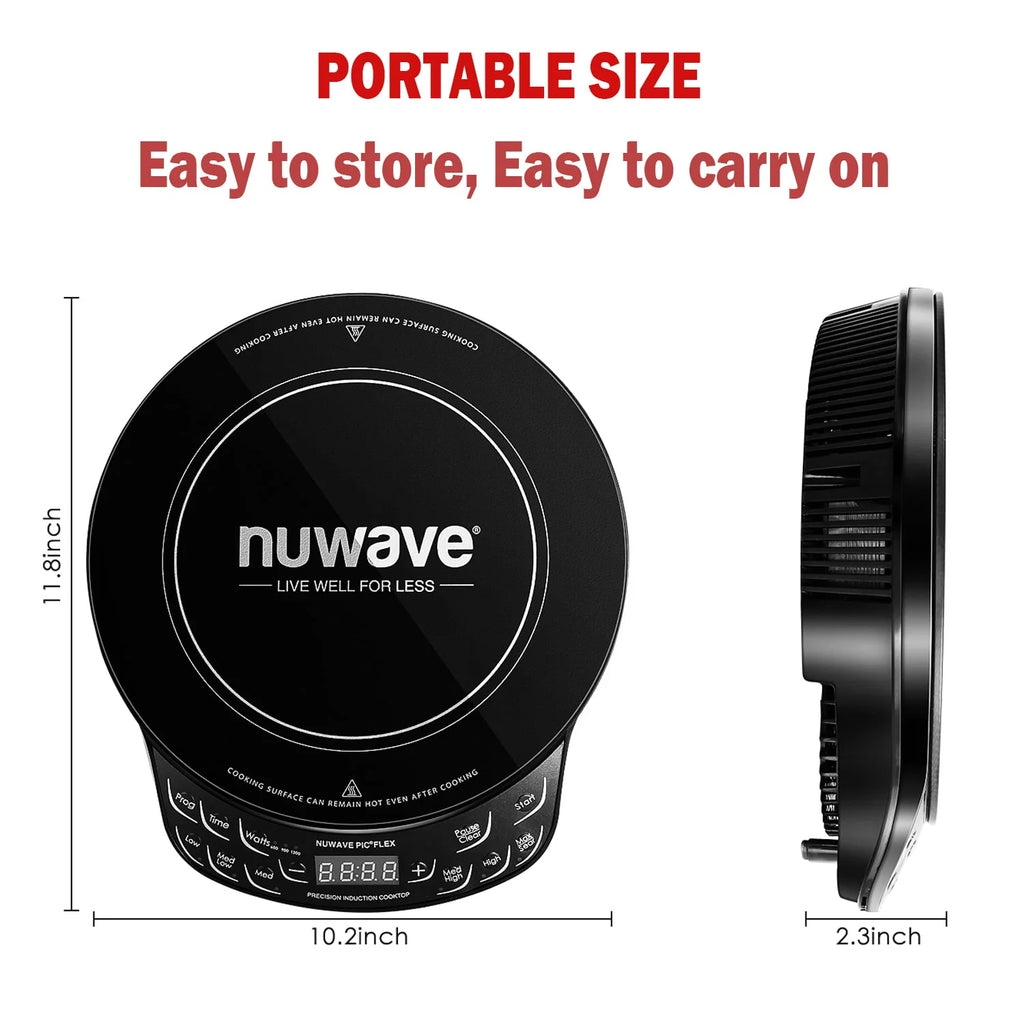 NuWave Portable Induction Cooktop Flex with 10.25-inch Shatter-Proof Ceramic Glass, Large 6.5-inch Heating Coil, 3 Wattage Settings 600, 900 & 1300 Watts