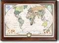 Renditions Gallery Colorful World Map Canvas Wall Art with Walnut Frame Wall Hanging Travel Map with Push Pins for Home, Office, Classroom