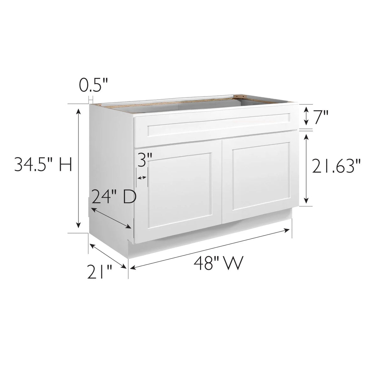 Design House Brookings Solid Wood Ready to Assemble Shaker Sink Base Kitchen Cabinet (48 x 34.5 x 24), White