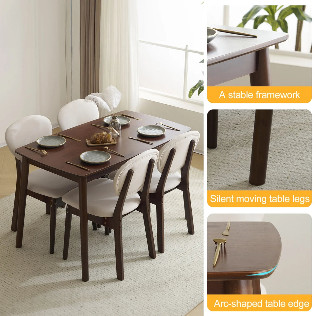 5-Piece Wooden Kitchen Table and Chair Set, Dinette Sets with 1 Rectangular Table and 4 Upholstered Chairs, Space-Saving Dining Table Set for 4, Natural