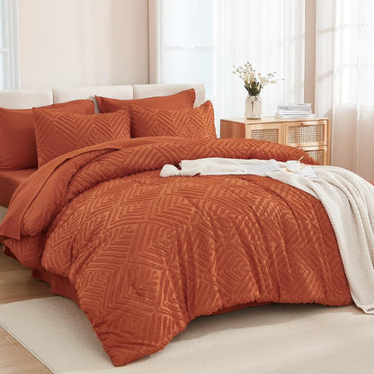 Queen Comforter Set 7 Piece Dark Emerald Green - Bed in a Bag Queen Boho Lightweight Fluffy Tufted Bedding Sets with Comforter, Sheets, Pillowcases & Shams