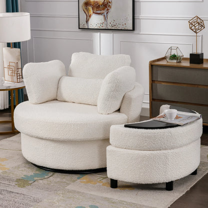 Muumblus Teddy Swivel Accent Barrel Chair, Modern Oversize Sherpa Comfy Round Reading Armchair for Living Room, Ivory