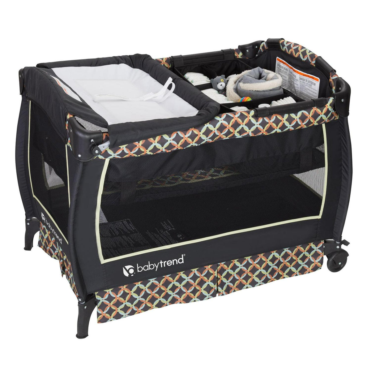 Baby Trend Twins Nursery Center Playard with Travel Bag - Circle Tech Multi-Color Black