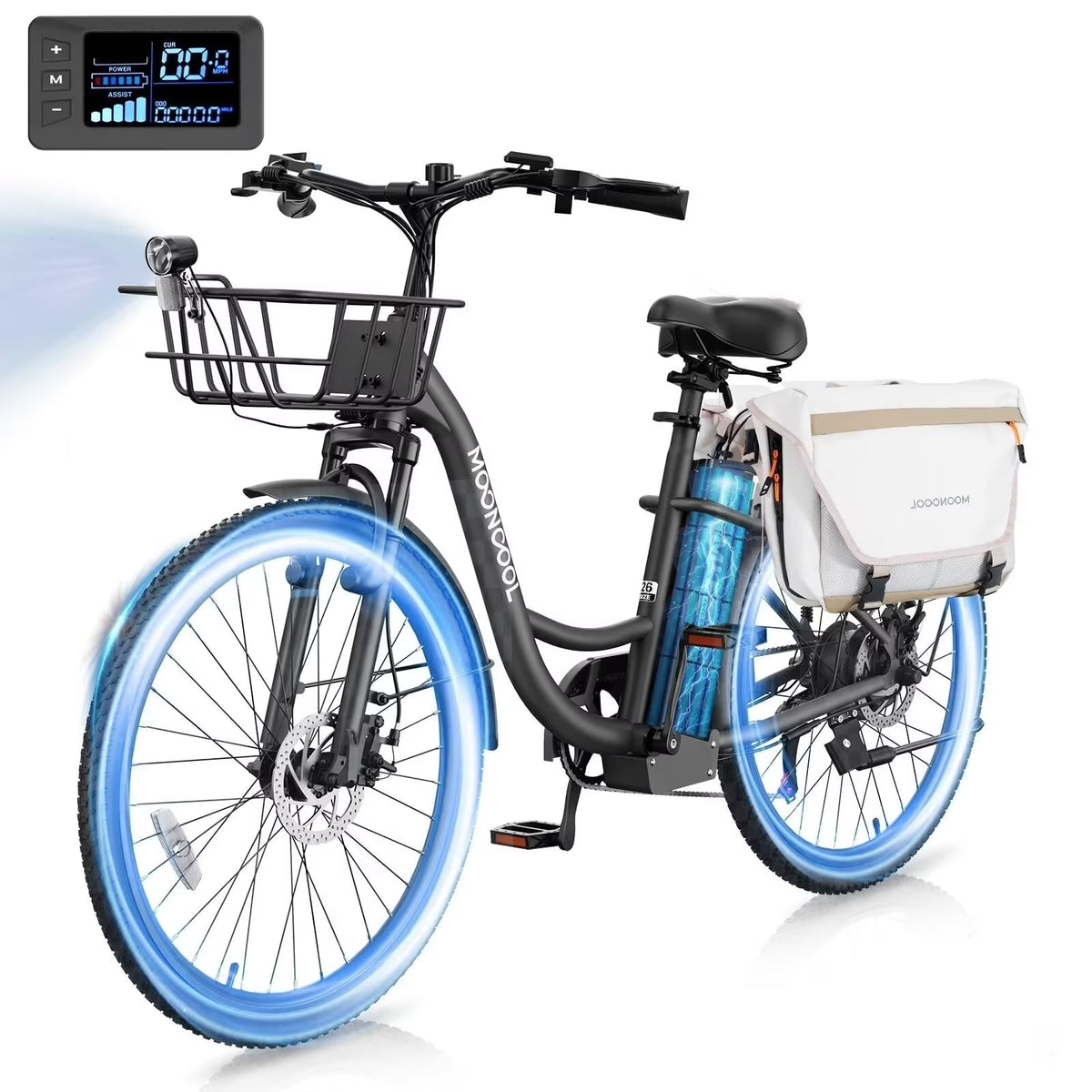 MOONCOOL Electric Bicycle for Adults 350W , 7-Speed Ebike with 36V 10.4Ah Removable Battery， 40 Miles Range , 20 mph Electric Commuter Bike for Women Men, Certified to UL 2849 by SGS