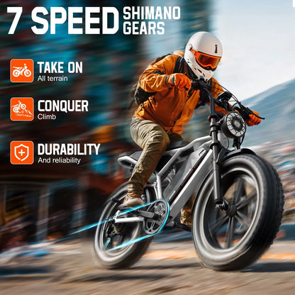 Electric Bike for Adults, 750W Peak 1500W Motor, 20"x4" Fat Tire E Bicycle, Hydraulic Disc Brakes, E Mountain Bike, 48V/15AH UL2849, App Control