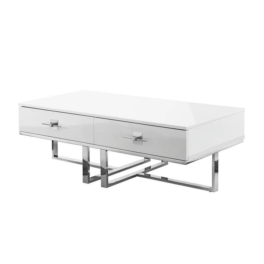 Posh Living Mano 2-Drawers Stainless Steel Base Coffee Table - Light Gray/Chrome