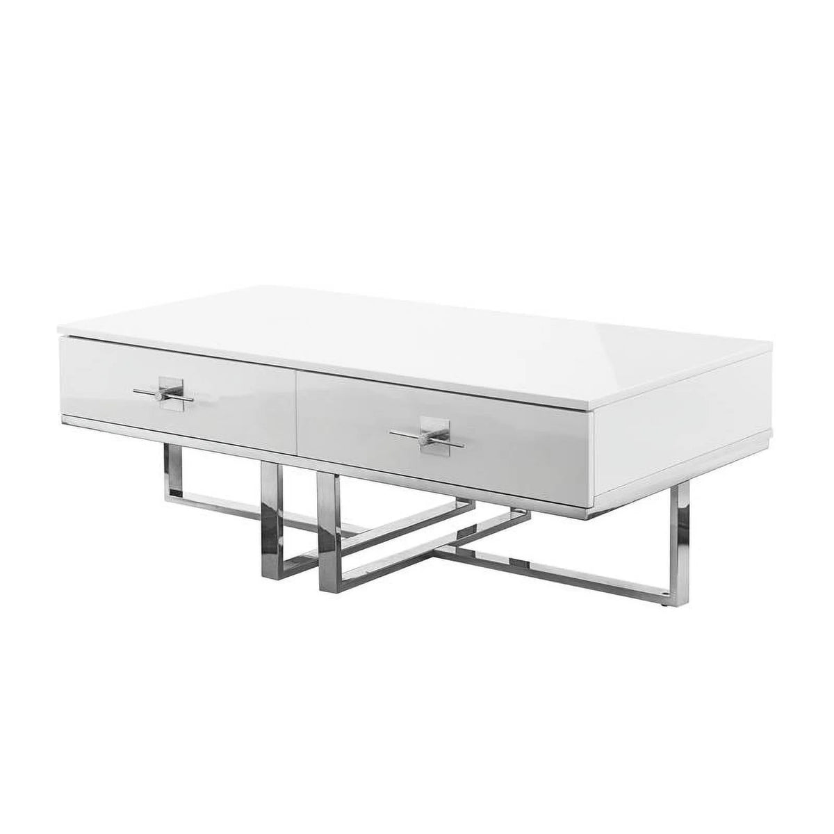 Posh Living Mano 2-Drawers Stainless Steel Base Coffee Table - Light Gray/Chrome