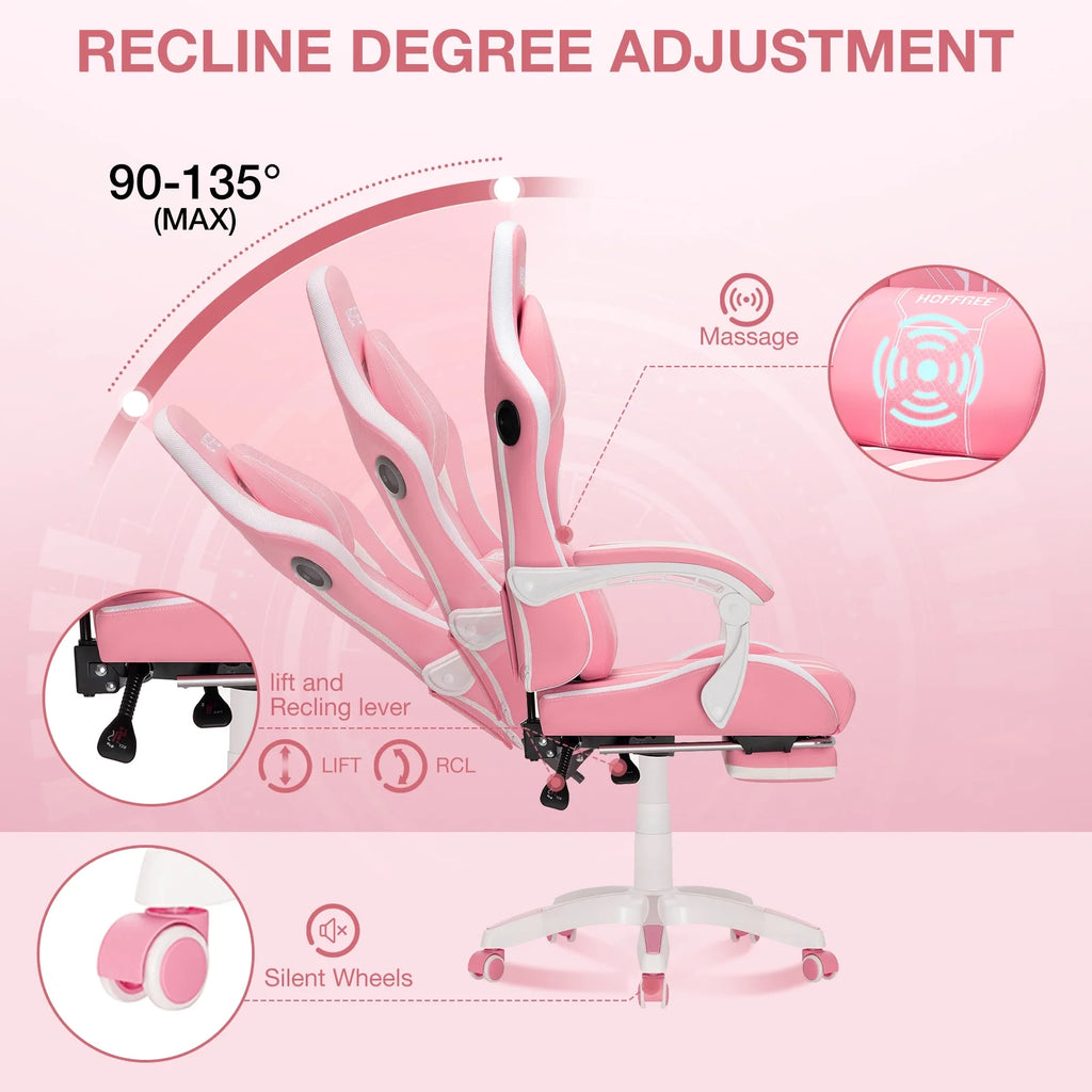 HOFFREE Big and Tall Gaming Chair with Speakers and RGB Lights, Gamer Chair with Footrest, Lumbar Support Height Adjustable 360-Swivel Seat and Headrest for Adults, 400lbs