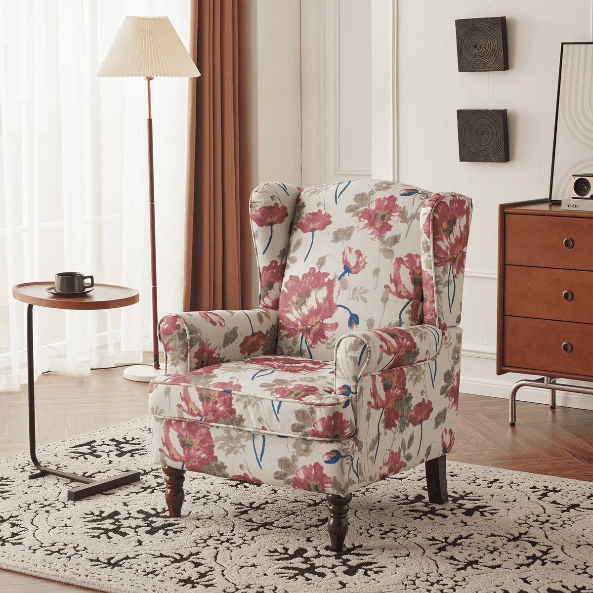 EROMMY Upholstered Accent Chair, Floral Print Fabric Armchair