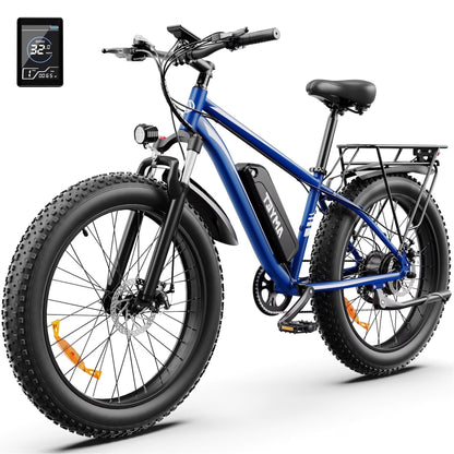 AMYET EB26 Electric Bike for Adults, 26*4.0 Fat Tire E-Mountain Bicycle,Peak 1500W Motor 48V 15Ah 7-Speed Ebike UL2849