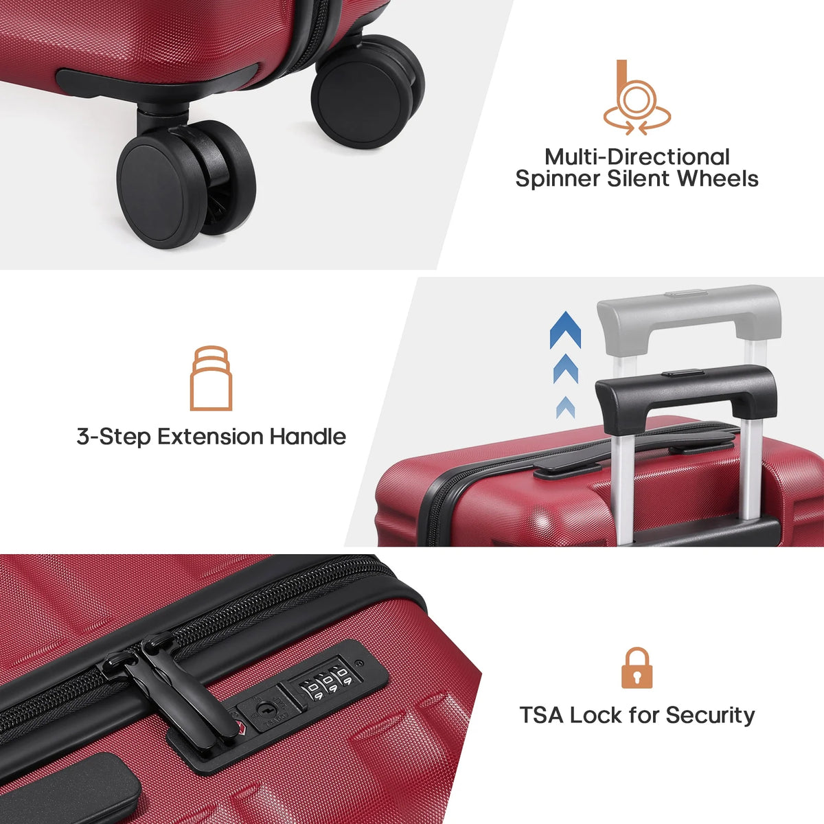 MIUSSE Luggage Sets 3 Piece, 20 Inch Carry On Luggage with Wheels, 100% PC Hardshell Suitcase with TSA Lock, Carry On Suitcases Airline Approved With Travel Backpack for Men Women
