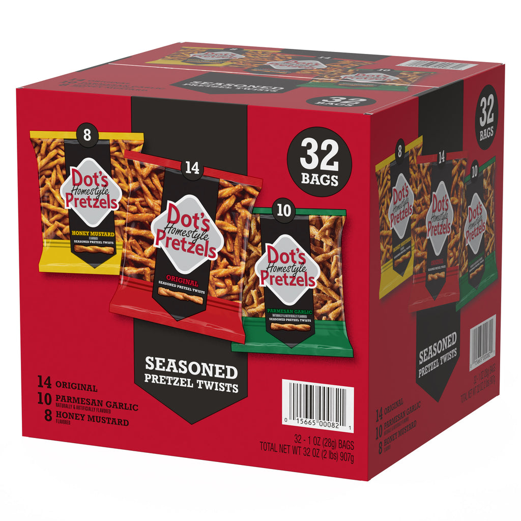 Dot’s Homestyle Seasoned Pretzel Twists, Variety Pack, 1 oz, 32-count