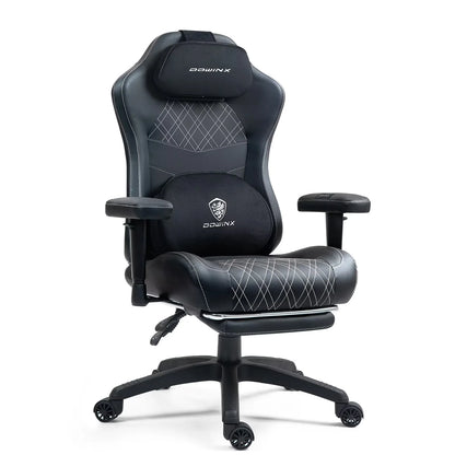Dowinx Heated Massage Gaming Chair - Ergonomic Recliner with Pocket Spring Cushion, Adjustable Armrests & Footrest, Black-White