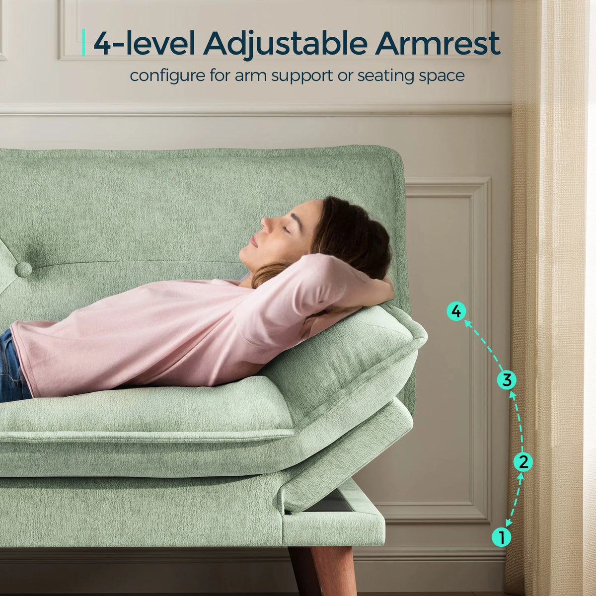 Linsy Home 70" W Chenille Convertible Futon Sofa Bed with Adjustable Armrests, Green