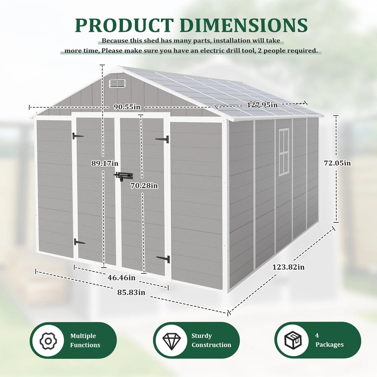 Outdoor Shed & Storage, Seizeen All-Weather Plastic Sheds 82'' H, Sloped Top Garden Shed with Window, Heavy-Duty Resin Outdoor Storage W/Floor, Gray