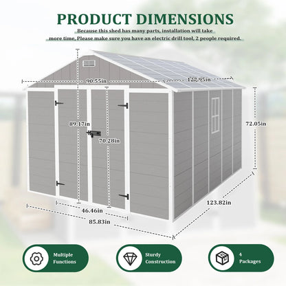 Outdoor Shed & Storage, Seizeen All-Weather Plastic Sheds 82'' H, Sloped Top Garden Shed with Window, Heavy-Duty Resin Outdoor Storage W/Floor, Gray