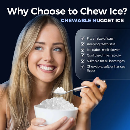 Simzlife Nugget Ice Maker Countertop, 34.9lbs per Day Chewable Pebble Nugget Ice Machine with Touch Screen for Home, Kitchen, Office, Stainless Steel, Black