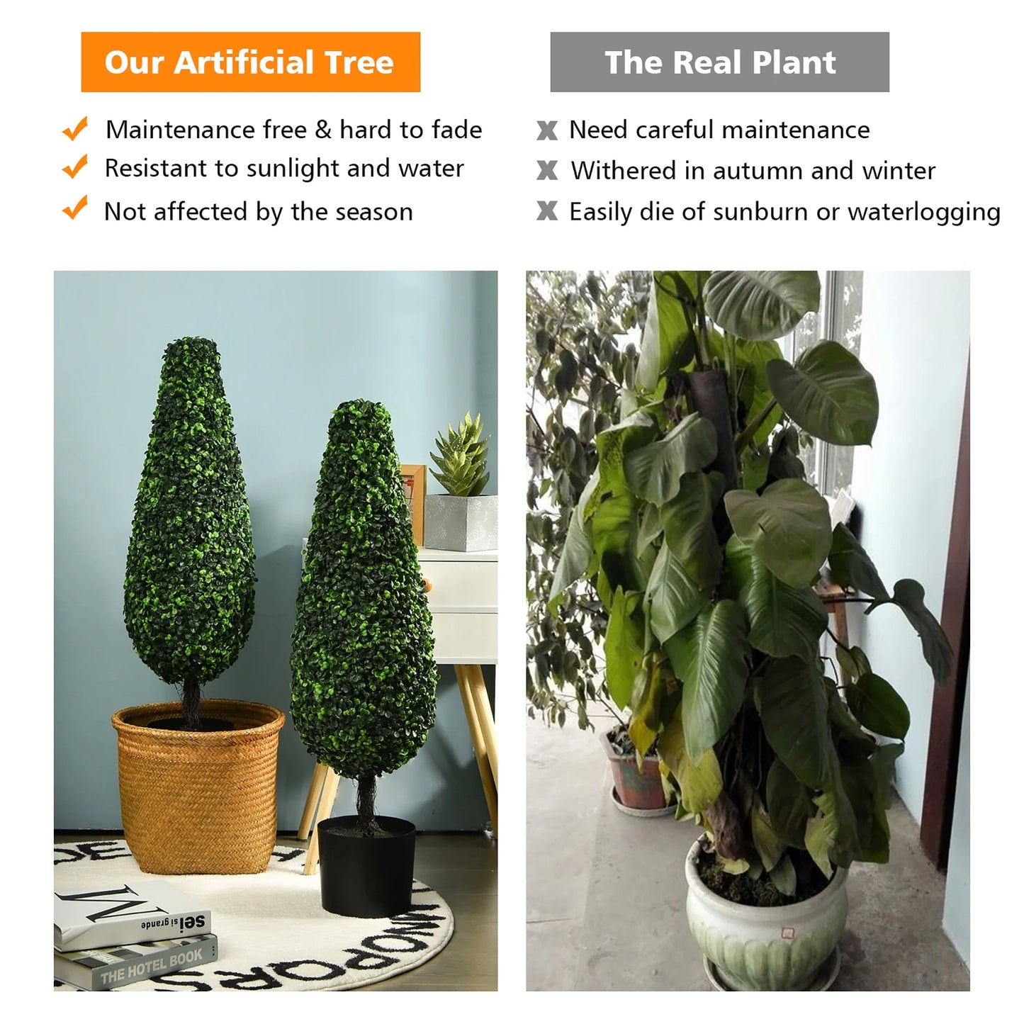 Costway 2 Pack 3FT Artificial Tower Topiary Tree UV Resistant Indoor Outdoor