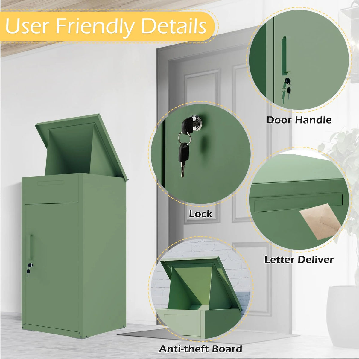 AECOJOY Package Delivery Boxes for Outside Parcel Drop Box Outdoor Storage Box Wall Mounted Express Mail Package Delivery Box 17" x 16" x 38.3" Black