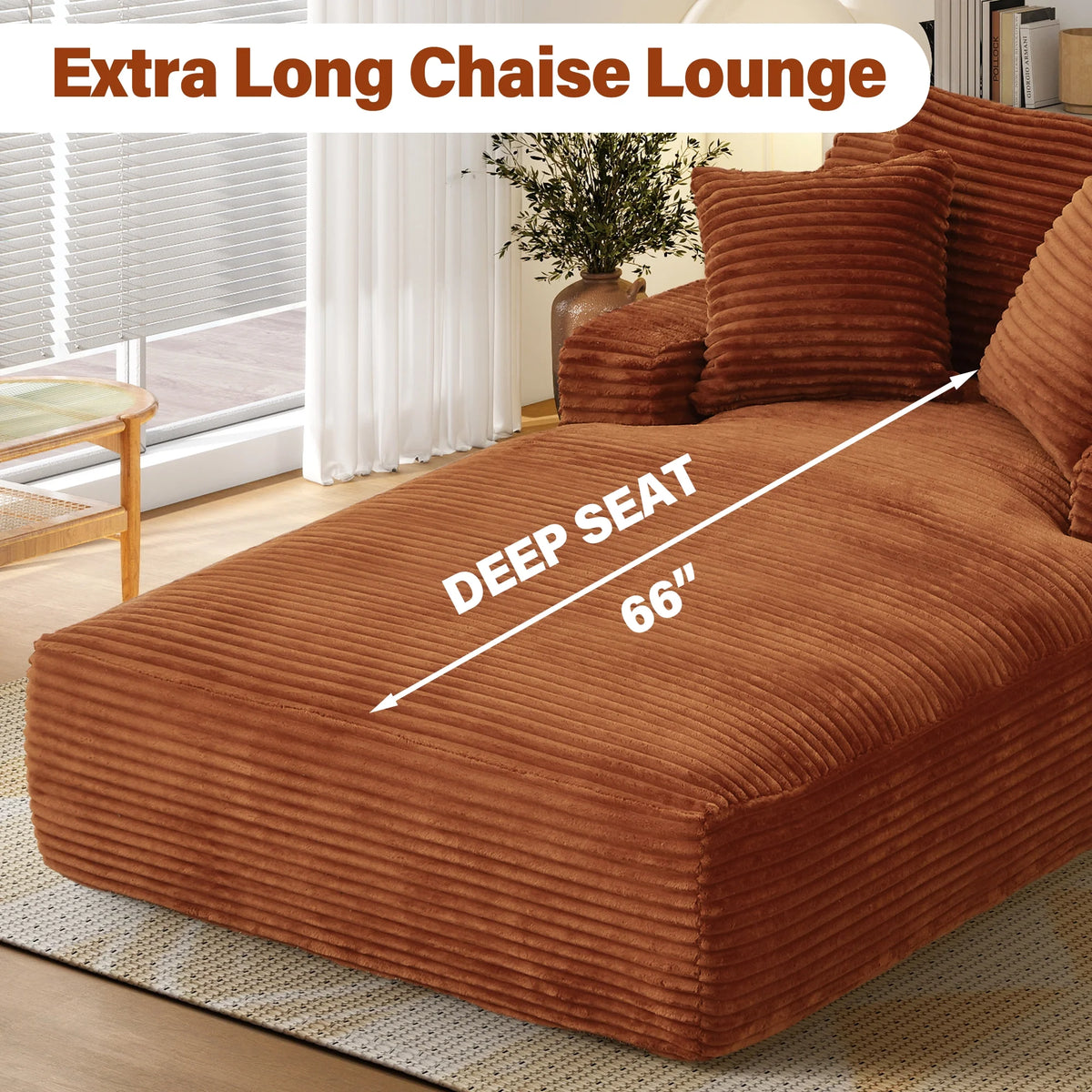 Aukfa 78.7" Extra Long Chaise Lounge Sofa, Oversized Upholstered Couch with 3 Pillows for Indoor Living Room/Bedroom,Orange