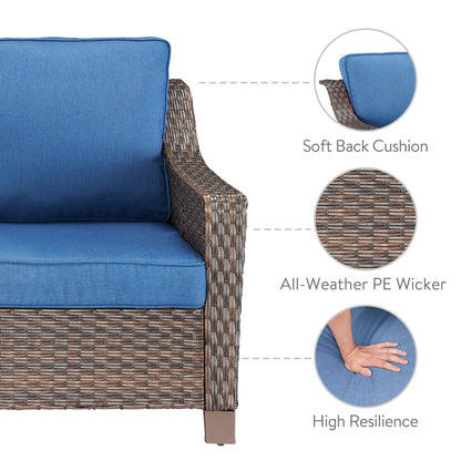 POCASSY Wicker Outdoor Couch, Brown Wicker Sofa Outdoor Furniture with All Weather Rattan and Olefin Cushion for Balcony, Backyard, Porch, Brown/Gray