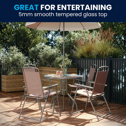 Flash Furniture Nantucket 6 Piece Black Patio Garden Set with Umbrella Table and Set of 4 Folding Chairs