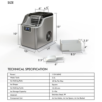 Portable Ice Maker 40Lbs/24H Countertop Self-Cleaning with Ice Scoop and Basket