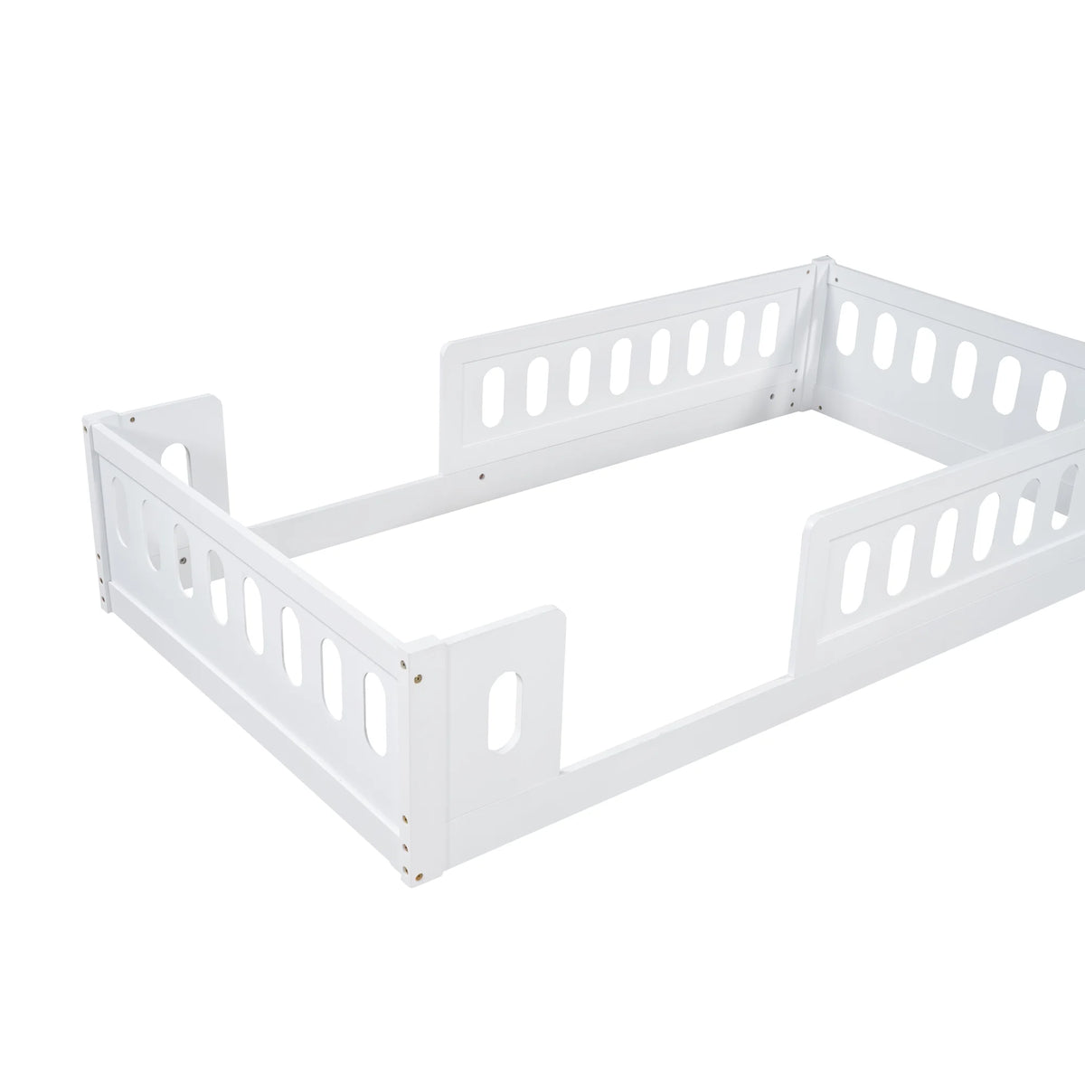 Euroco Wood Twin Size Platform Bed with Guardrail for Toddler and Kids