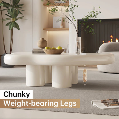 Guyii Cream White Coffee Table with 4 Legs, Irregular Side Table, Modern Wood Tea Table for Living Room, Apartment, Office