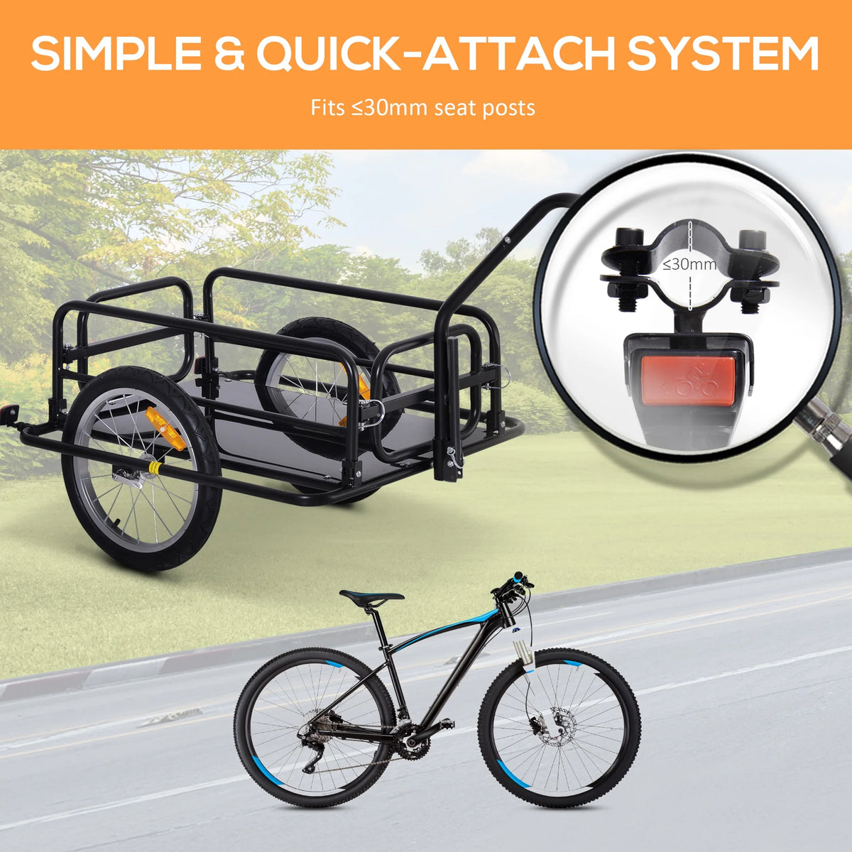 Aosom Foldable Bike Cargo Trailer Cart with Hitch, 88 lbs. Capacity, Black