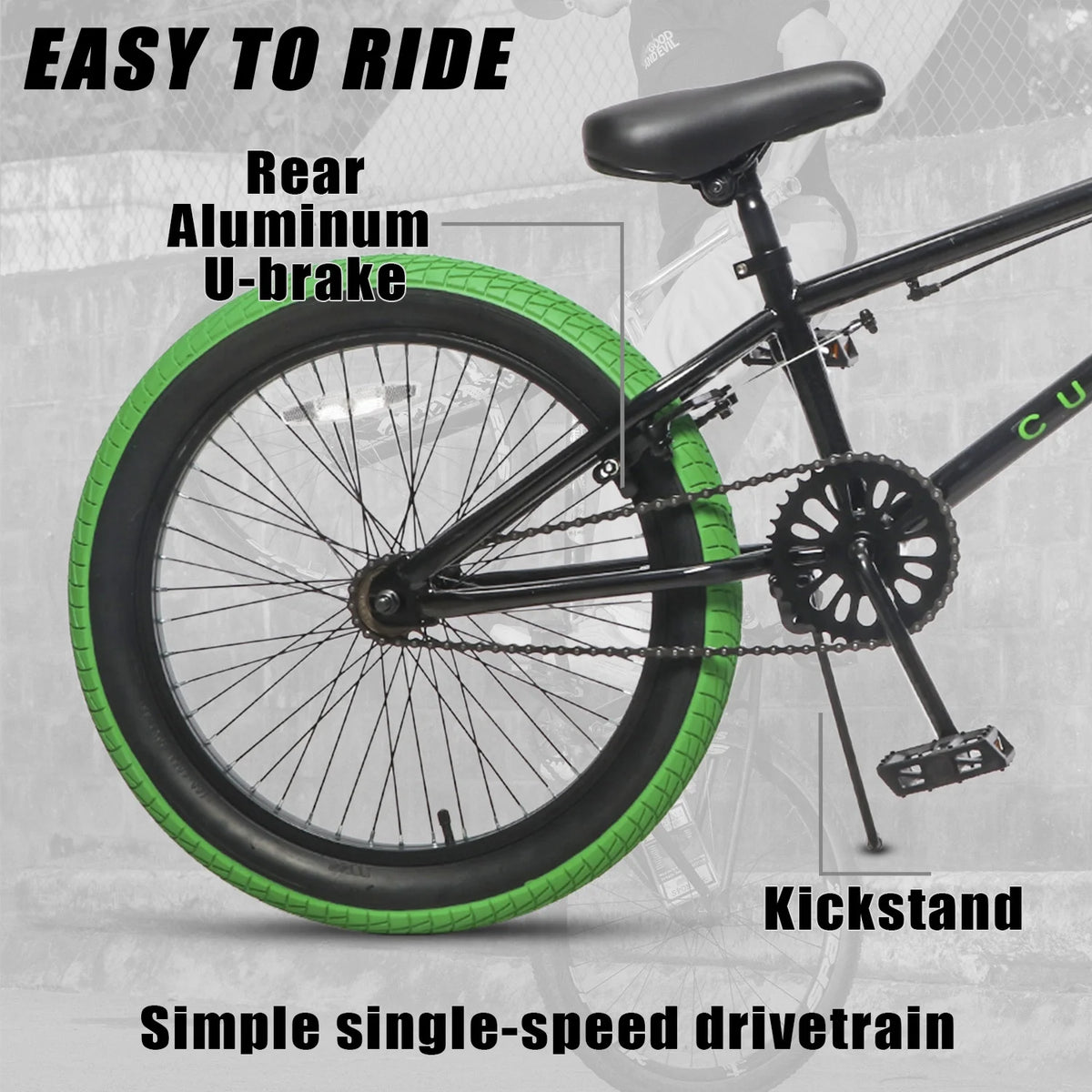 cubsala 20 in Freestyle BMX Kids Bike for Age 6-14 Years Old Boys Girls , Black & Green