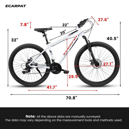 27 Inch Mountain Bike 21 Speed, Suspension Fork, Aluminum Frame Disc Brake, Mountain biking for both men and women.