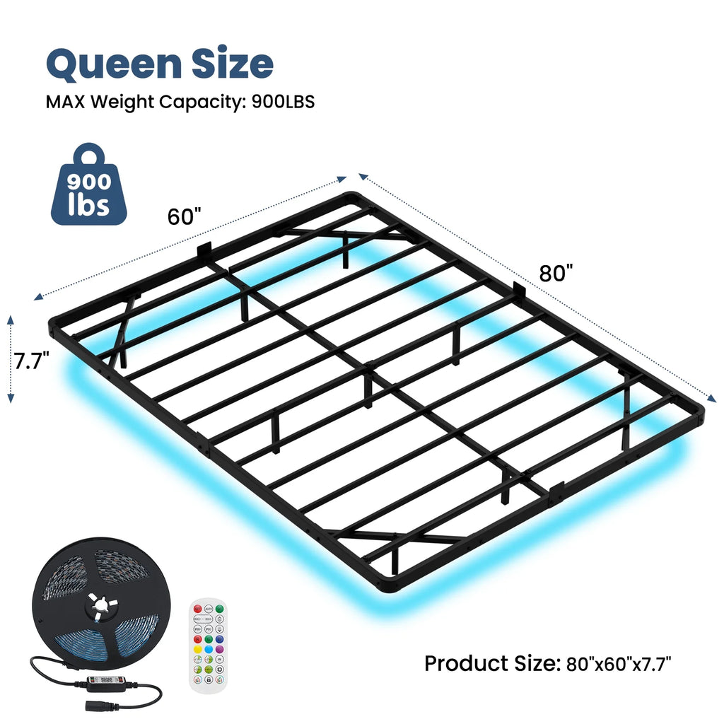 Lusimo Floating Bed Frame with LED Lights Queen Size Metal Platform Bed Frame with 6.1" Under Bed Storage Space No Box Spring Needed, Black