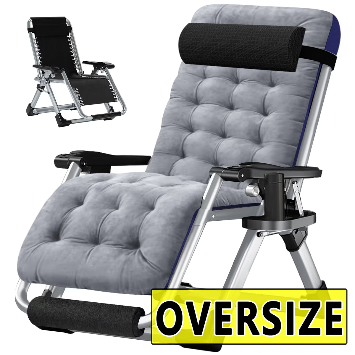 NAIZEA Zero Gravity Chair with Removable Cushion and Cup Holder Black