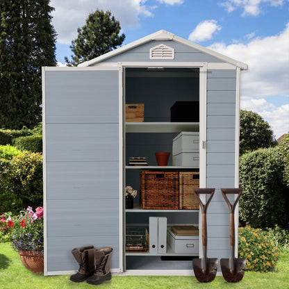 Seizeen Shed and Outdoor Storage, 41 Cu.Ft Small Outdoor Resin Shed with 3 Doors & Floor, 306GAL Deck Box Waterproof Plastic Tool Storage Shed for Cushion Lawn Mower Garbage Cans