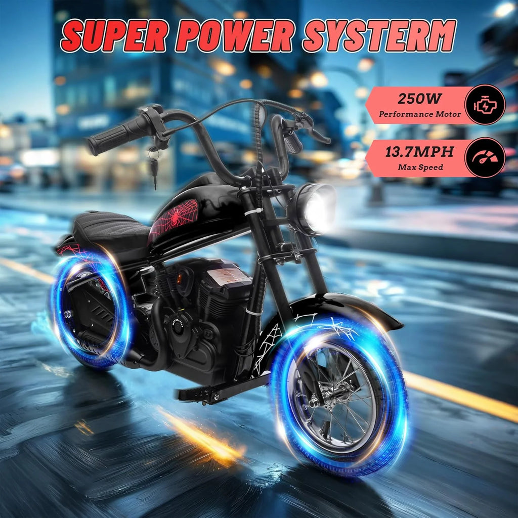 Electric Dirt Bike for Kids, 24V Motor Kids Dirt Bike, Cuoote 250W Ride On Motorcycle up to 15 mph, 150 lb Max Weight, Twist Throttle, Power Display, Rear Suspension, Hand Brake