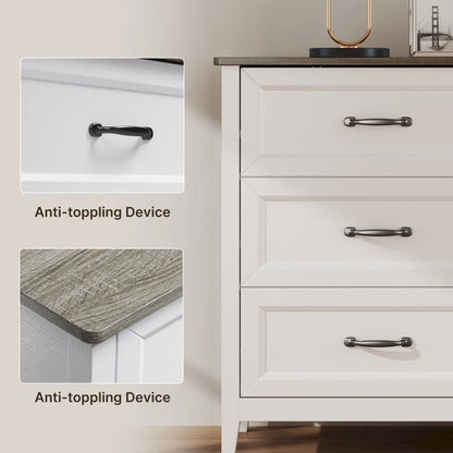 White Dresser, Lofka 6 Drawer Dresser for Bedroom, Chests of Drawers for Living Room, White?? Brown