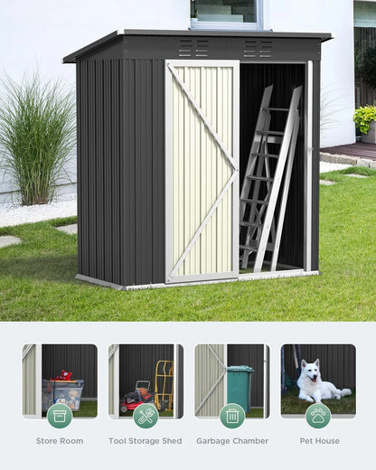 5' x 3' Outdoor Storage Shed, Metal Outdoor Storage Cabinet with Single Lockable Door, Waterproof Tool Shed,Gray