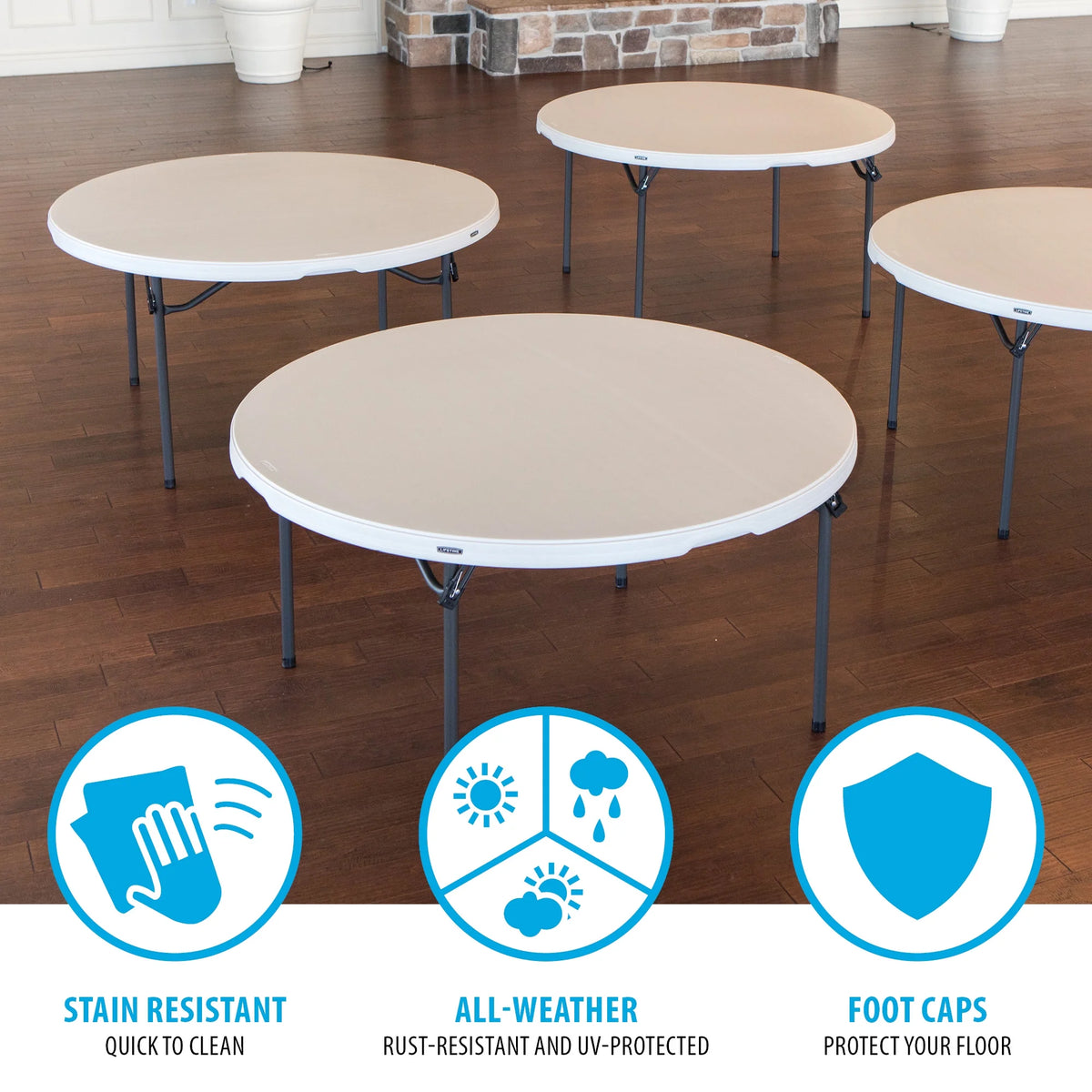Lifetime 60 inch Round Folding Table, Indoor/Outdoor Commercial Grade, Almond (280435)