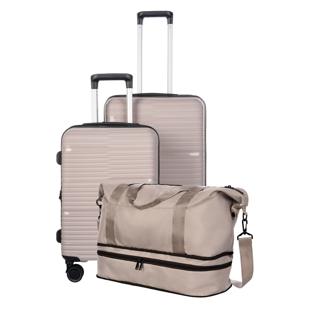 Protege 3-Piece Luggage Set, Taupe Splash, 20-inch Carry On, 25-inch Checked Suitcase & Weekender Duffel