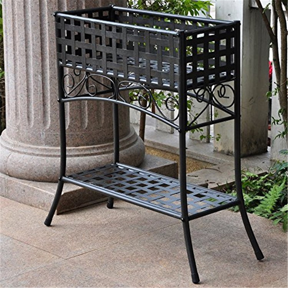 International Caravan Mandalay Iron Potting Bench in Antique Black