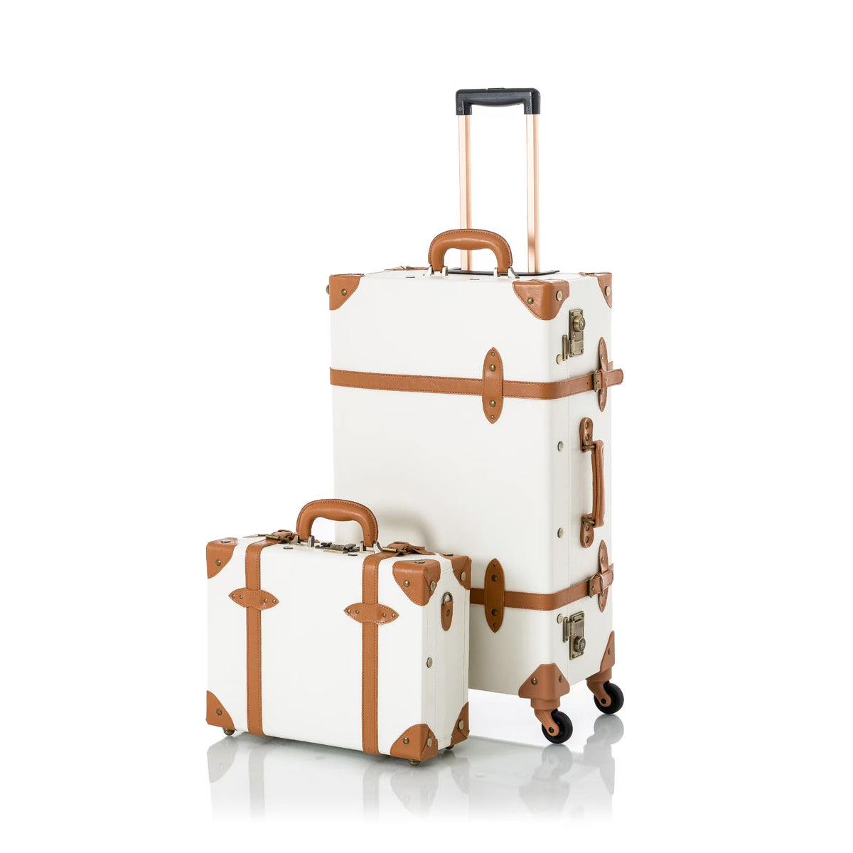COTRUNKAGE Vintage Trunk Luggage Set TSA Lock Carry On Suitcase for Women (13" & 20", Pink Floral)