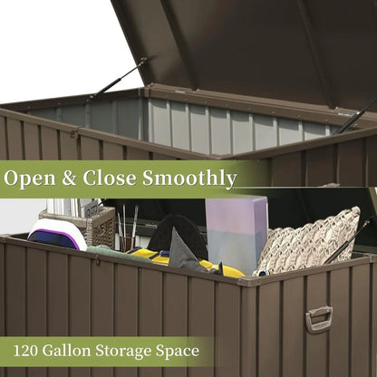150 Gallon Outdoor Waterproof Storage Deck Box with Portable Side Handles and Moving Roller, Large Patio Storage Lockable for Outside Cushions, Throw Pillows, Garden Tools, Dark Gray