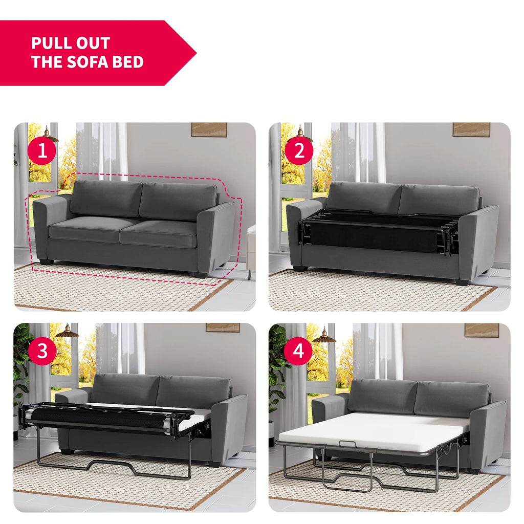 Mjkone Queen Pull Out Sofa Bed,Loveseat Sleeper Sofa with Mattress,2-in-1 Convertible Sleeper Couch,Dark Grey