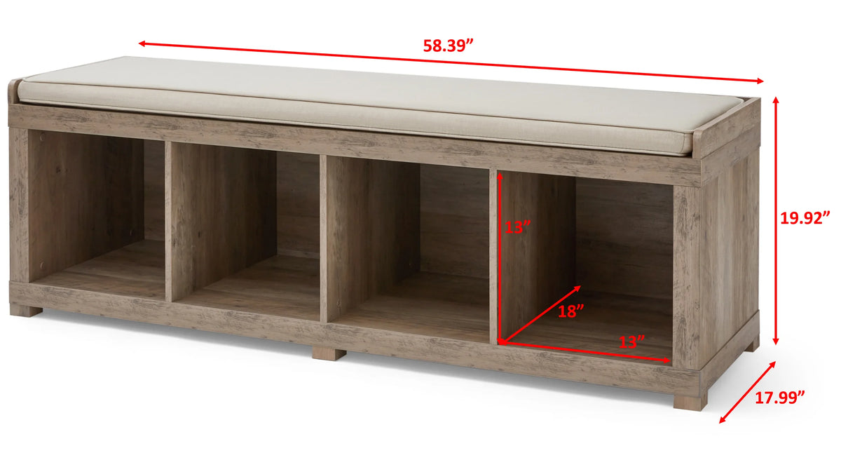 Better Homes & Gardens 4-Cube Shoe Storage 58.39" Bench, Weathered