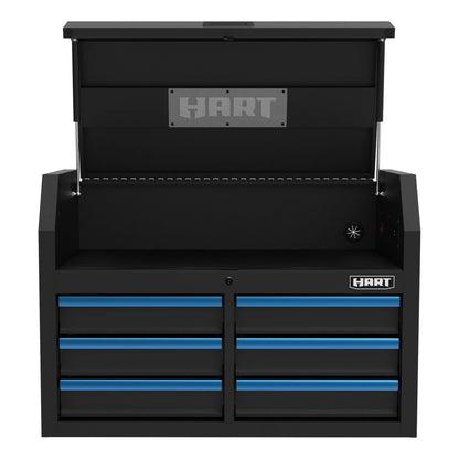 HART 36-Inch 5-Drawer Rolling Tool Cabinet with Wood Top, Locking Steel Garage Storage, Black